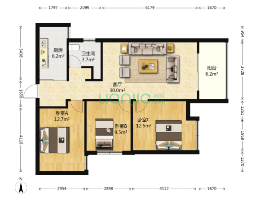 泰禾福州院子 3室1厅1卫 96平方
