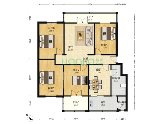 小关庙街35号 4室2厅2卫 124平方