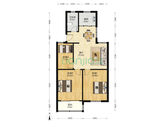 东河佳苑西苑 3室1厅1卫 94平方