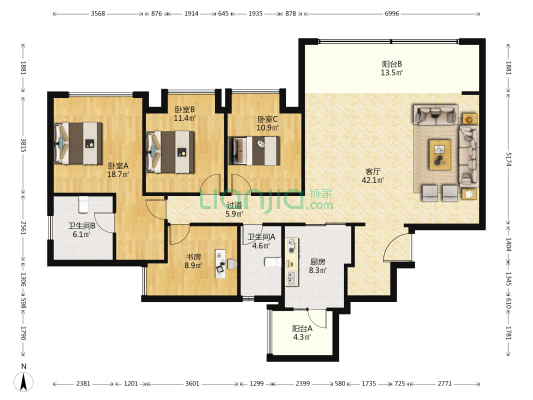 公园大道上峯+ 4室1厅2卫 170平方