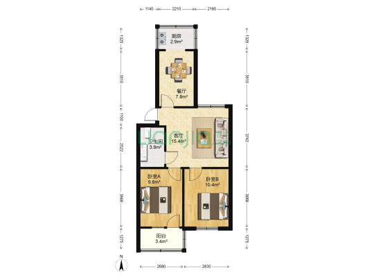 工商莲湖分局铁塔寺家属院 2室2厅1卫 62平方