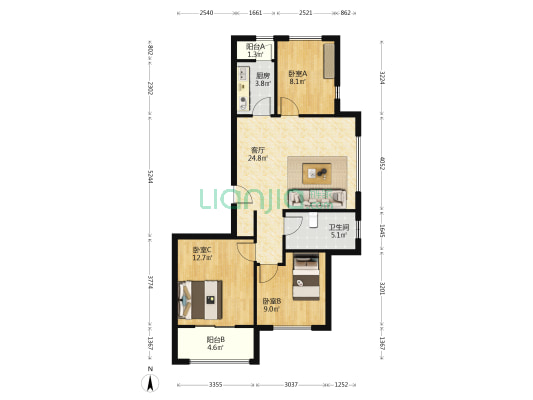 上流家园B区 3室1厅1卫 100平方