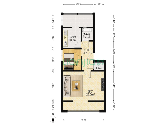 甘肃省有色企业管理公司家属院 1室1厅2卫 60平方