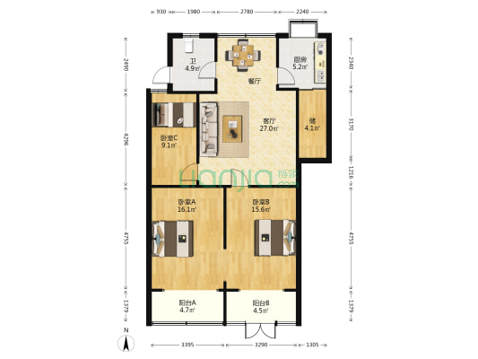 计委小区 3室1厅1卫 107平方