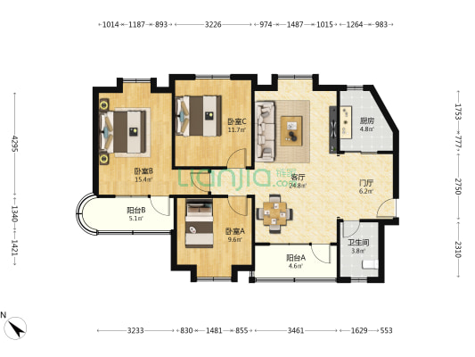 区城管局宿舍楼 3室1厅1卫 96平方