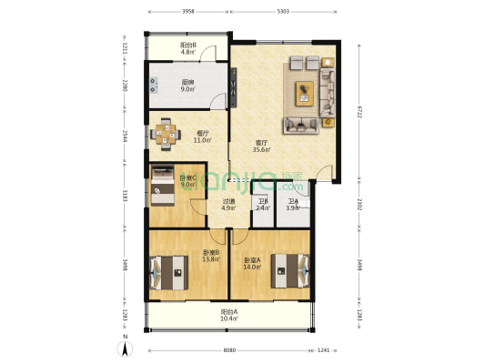 中国人民银行家属院 3室2厅2卫 151平方