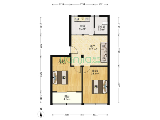东外苑 2室1厅1卫 76平方