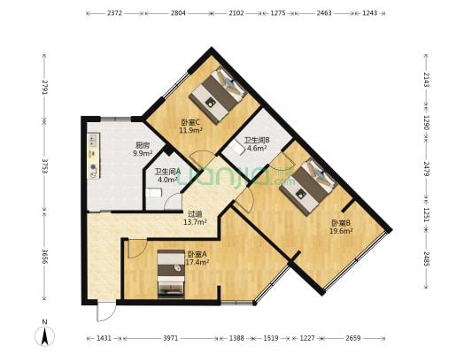 莲花苑 3室0厅2卫 94平方