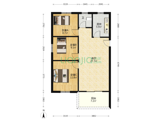 瑞和家园 3室1厅1卫 96平方