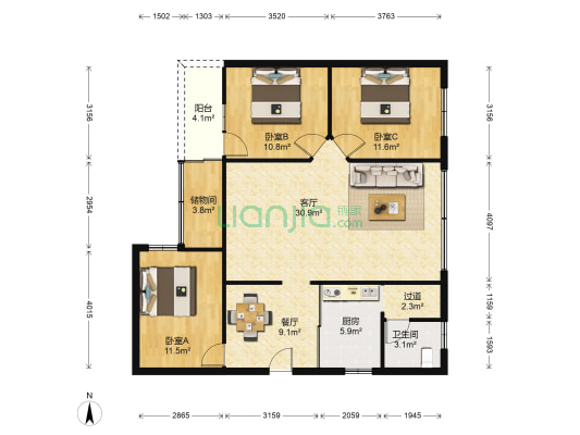 江洲路 3室2厅1卫 112平方
