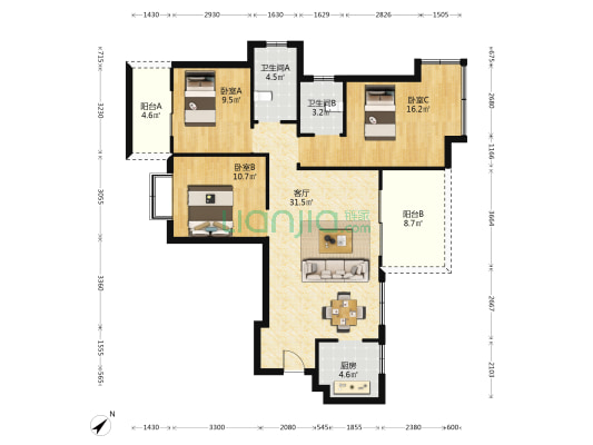 山水鞠 3室1厅2卫 112平方