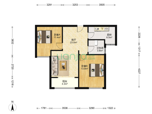 7星首府 2室1厅1卫 88平方
