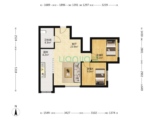 万科招商北区二号院 2室1厅1卫 81平方