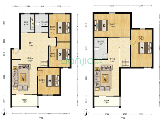 平安小区六号院 4室2厅 南 北-户型图