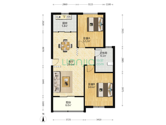 塞纳阳光 2室1厅1卫 80平方