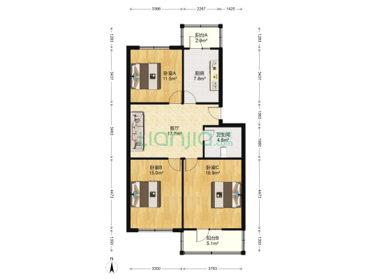 香安电力小区 3室1厅1卫 107平方
