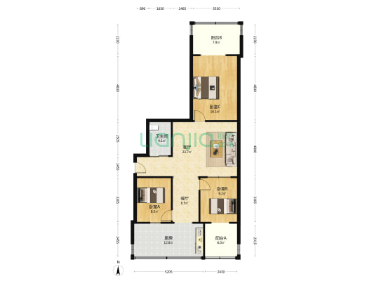 汇龙苑 3室2厅1卫 109平方
