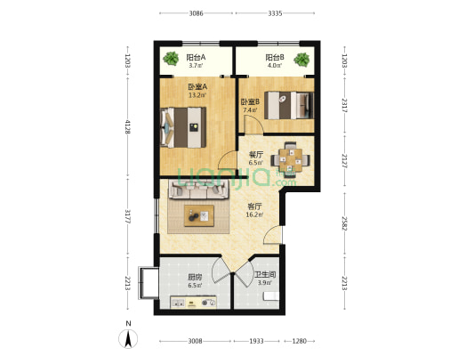 水果湖横路7号 2室2厅1卫 88平方