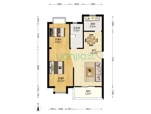银湖水榭三期 2室1厅1卫 93平方