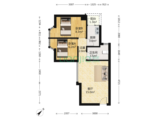 兴业大厦 2室1厅1卫 52平方