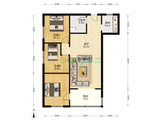 新桂楼 3室1厅1卫 101平方