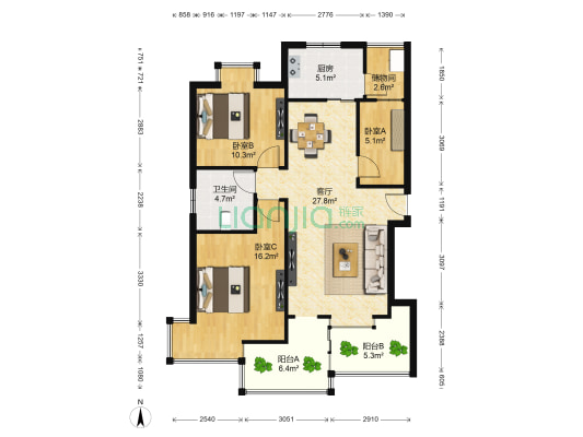 阳光枫情 3室1厅1卫 97平方