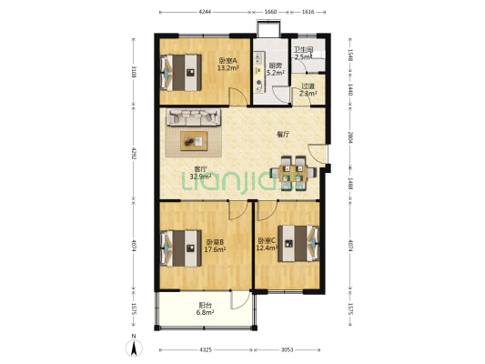 曹门关中街44号 3室1厅1卫 96平方