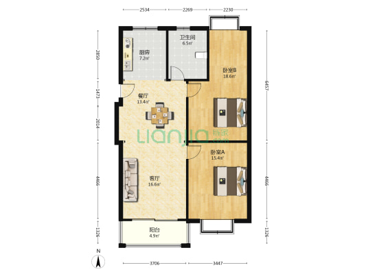 瀛东雅苑 2室2厅1卫 107平方