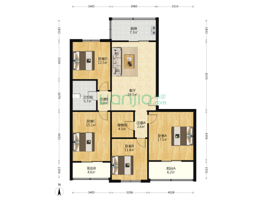 八佳小区土门支行家属院 4室1厅1卫 132平方