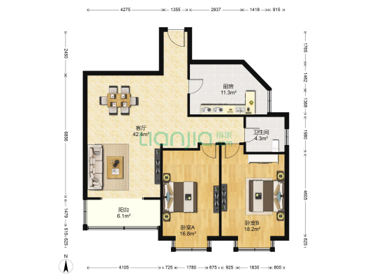 五星家园 2室1厅1卫 118平方