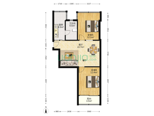 江天花园 2室1厅1卫 79平方