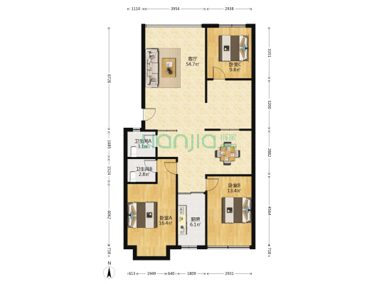 鸿福楼 3室1厅2卫 123平方