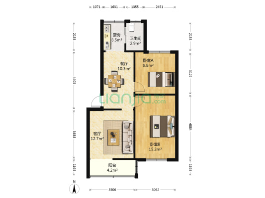 西仓坡4号 2室2厅1卫 73平方