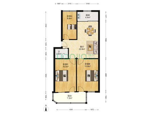会龙路302号 3室1厅1卫 95平方