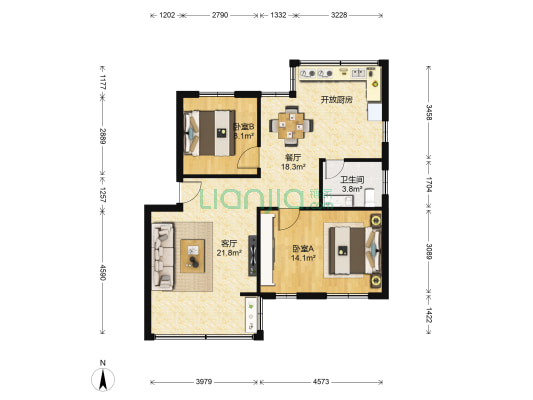 将军山住宅 2室2厅1卫 77平方
