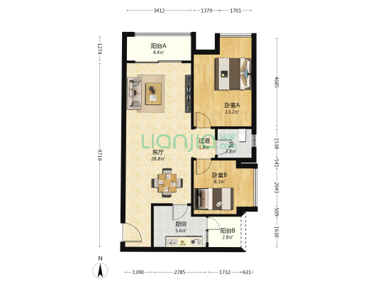 川江国际 2室1厅1卫 89平方