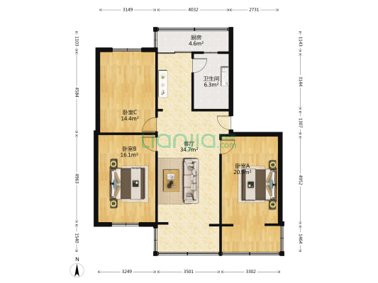 玉林街 3室1厅1卫 109平方