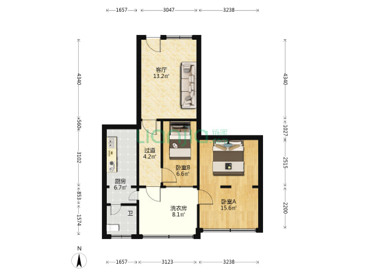 南北大街南一段10号 2室1厅1卫 64平方