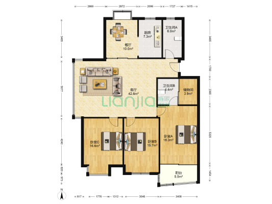 嘉利花园 3室2厅2卫 141平方