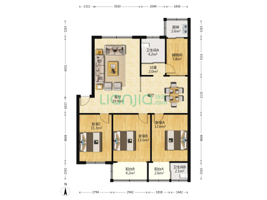 文化路79号院 3室1厅2卫 120平方