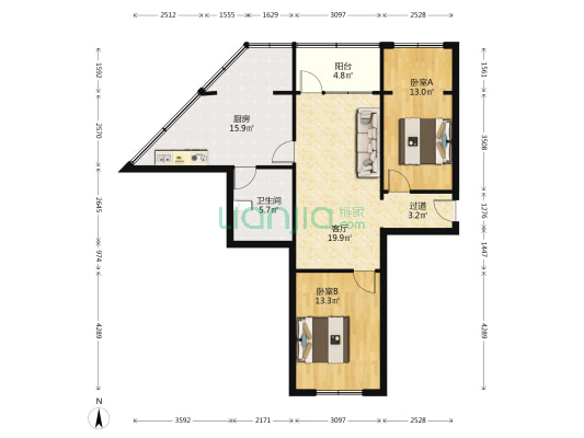 省检察院家属院 2室1厅1卫 82平方