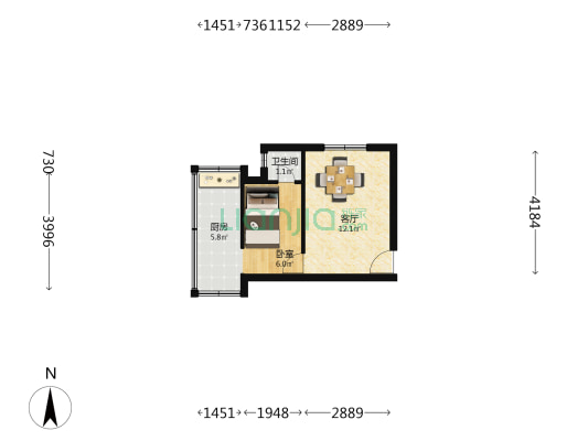 人造板厂家属院 1室1厅1卫 27平方