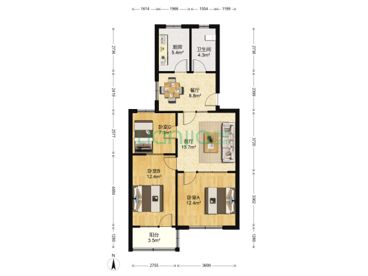 教育电视台 3室2厅1卫 84平方