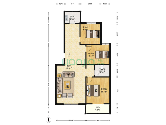 芳菲苑 3室1厅1卫 109平方