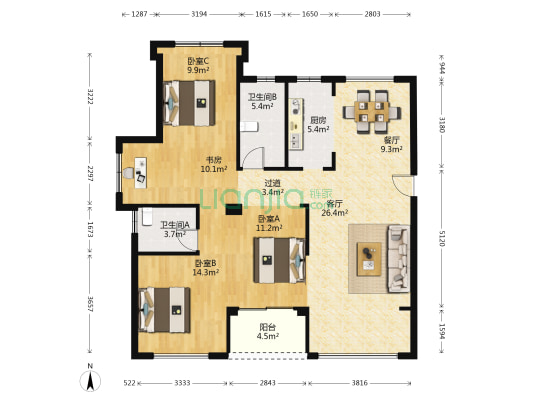 文居学府 4室2厅2卫 102平方