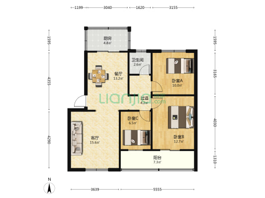 国城小区 3室2厅1卫 85平方