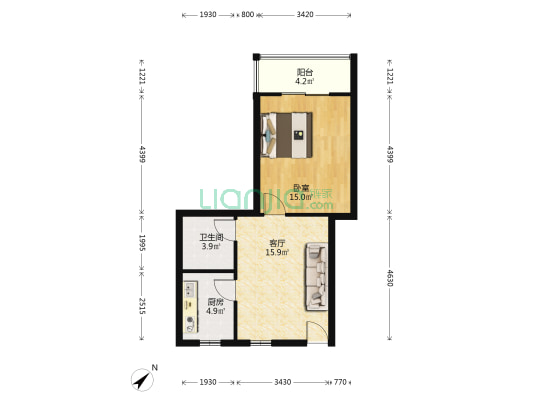蔡后街 1室1厅1卫 53平方