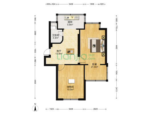 艺术家园 1室1厅1卫 67平方