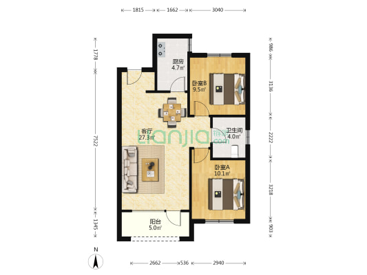 中金樾府 2室1厅1卫 83平方