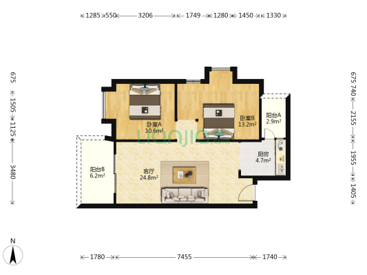 大信时尚家园一期 2室1厅0卫 77平方